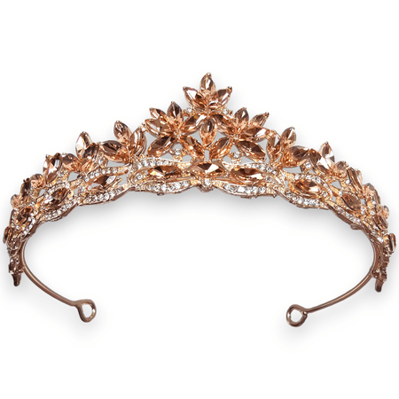 Tiara, diadem, korona szampańska, różowe złoto z cyrkoniami - ślub, studniówka, sylwester