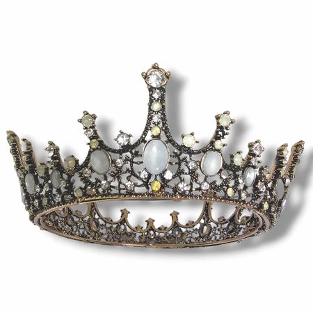 Tiara, diadem, korona królewska w kolorze starego złota, z cyrkoniami