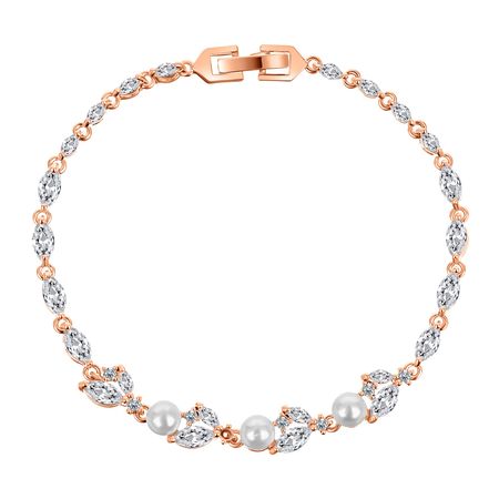 Bransoletka ROSITA ślubna różowe złoto z cyrkoniami i perełkami, rose gold