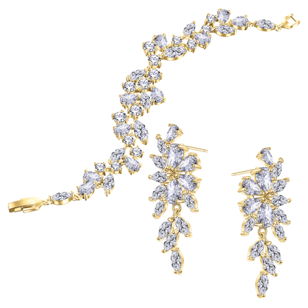 Komplet biżuterii ślubnej, złoty, zestaw ślubny dla panny młodej, LEVA