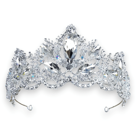 Elegancki Diadem ślubny, Tiara, Korona Srebrna z Cyrkoniami