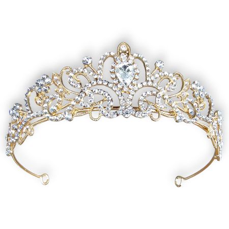 Diadem ślubny z cyrkonią, tiara, korona metalowa, złota, 4,5 cm