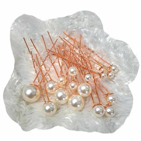 Szpilki, kokówki ślubne, różowe złoto,  rose gold, perła, 17 szt