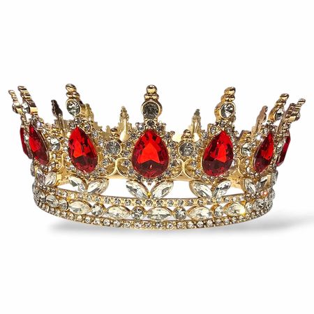 Tiara ślubna, diadem, korona królewska złota z rubinowymi cyrkoniami