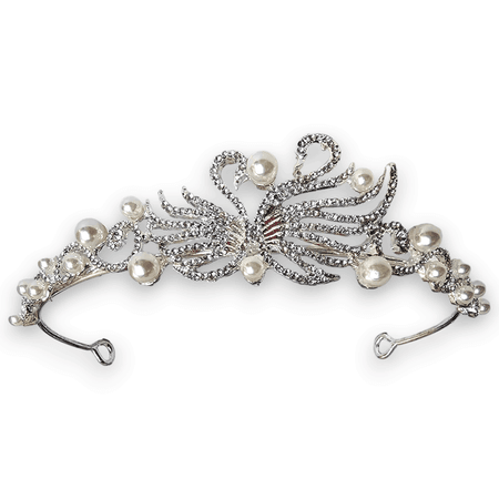 Elegancki Diadem ślubny z Cyrkonią, Perłami i Motywem Łabędzi