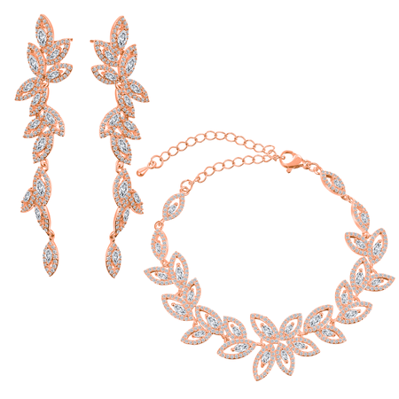 Komplet, biżuteria ślubna różowe złoto, rose gold, cyrkonia, ESTRELLA