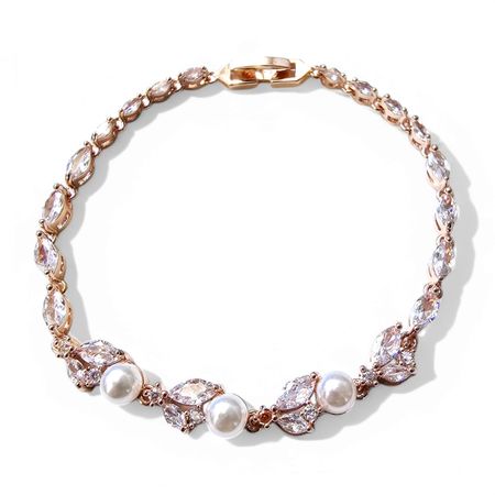 Bransoletka ślubna z perełkami i cyrkoniami, różowe złoto, rose gold, ROSITA