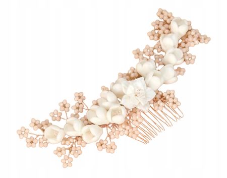 Grzebyk ślubny różowe złoto,  rose gold, białe kwiaty