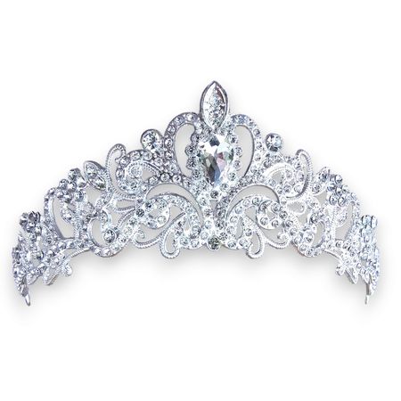 Srebrny diadem ślubny  z cyrkoniami, tiara, korona