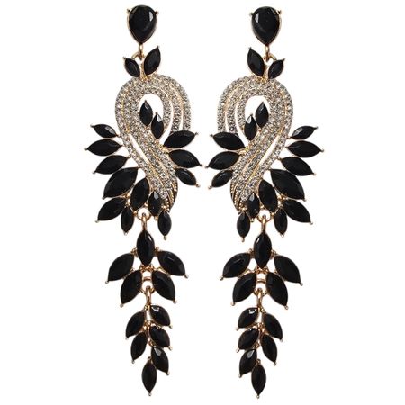 Kolczyki Złote Glamour z Cyrkoniami, ślubne, czarne cyrkonie LOTO