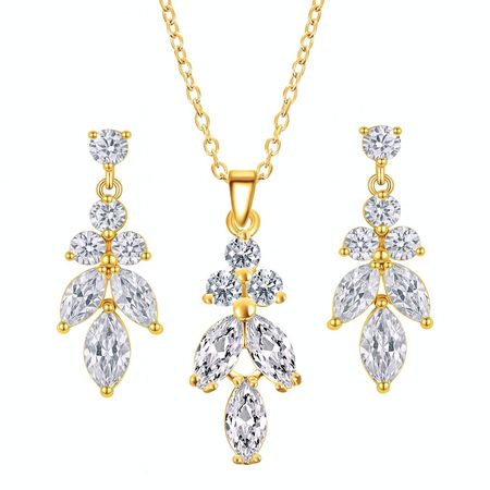 Złoty komplet ślubny z cyrkonią • naszyjnik + kolczyki ALBA