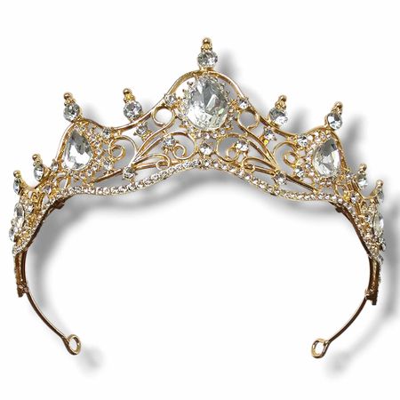 Elegancka Tiara złota, korona, diadem ślubny złoty z cyrkoniami