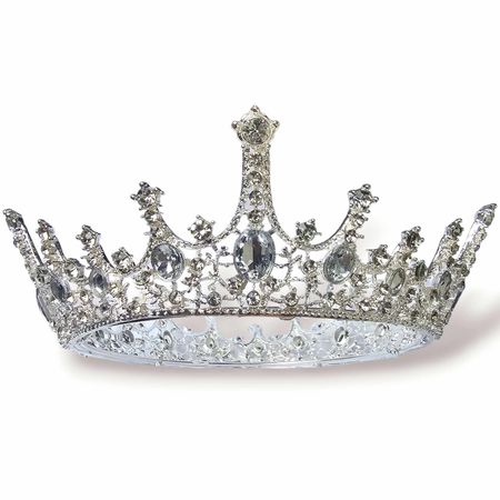 Tiara, diadem, korona królewska w kolorze srebra z cyrkoniami