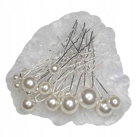 Kokówki ślubne, szpilki do włosów, srebrne z białą perłą, 17szt