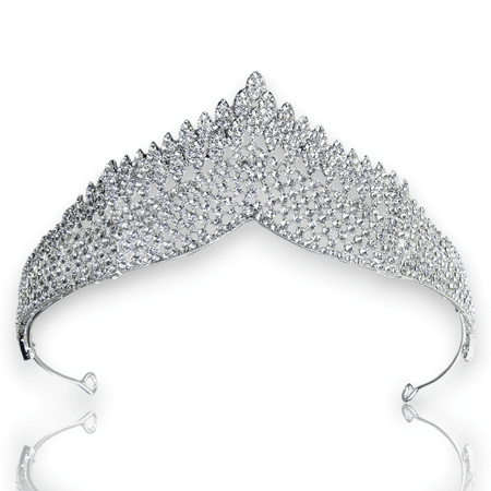 Tiara, diadem, korona w kolorze srebra z cyrkoniami, ślubna
