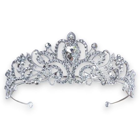 Elegancki diadem ślubny, srebrny, korona, tiara z cyrkoniami
