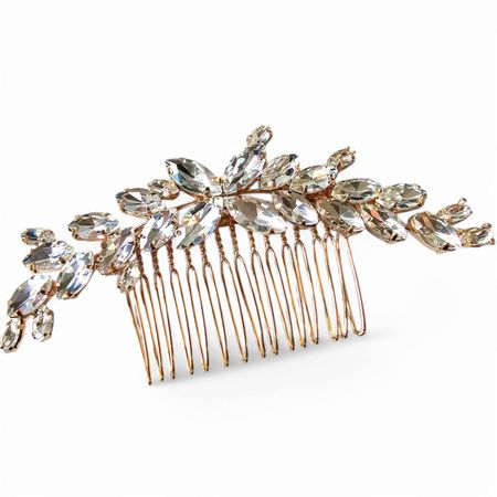 Złoty grzebyk ślubny z kamieniami i cyrkoniami