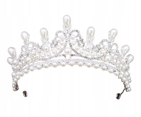 Tiara, diadem, korona ślubna srebrna z perłami