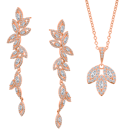 Komplet, biżuterii ślubnej różowe złoto, rose gold, cyrkonia, ESTRELLA