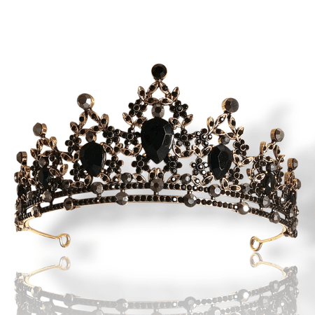 Złota tiara ślubna z czarnymi kamieniami - elegancki diadem na każdą okazję