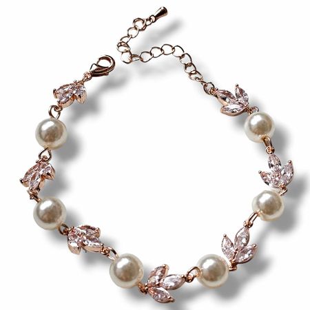 Bransoletka z perłą i cyrkonią w kolorze różowego złota, rose gold NURIA