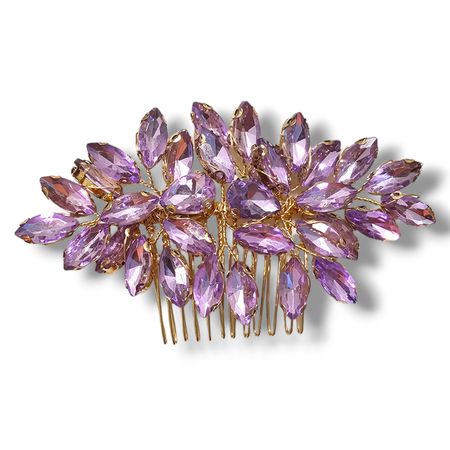 Grzebyk złoty, liliowe kamienie - ślub, studniówka, sylwester