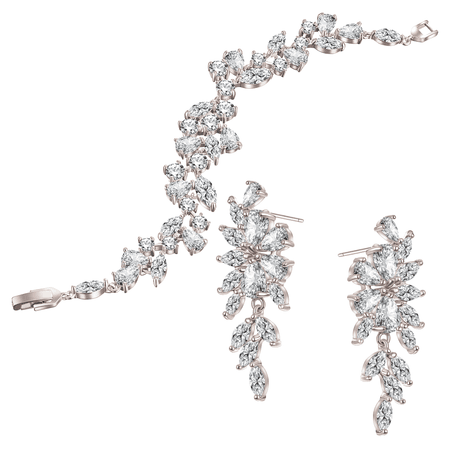 Komplet biżuterii ślubnej, srebrny, zestaw ślubny dla panny młodej, LEVA