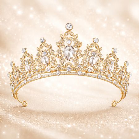 Złoty diadem ślubny tiara z kryształami crystal – korona ślubna glamour dla panny młodej