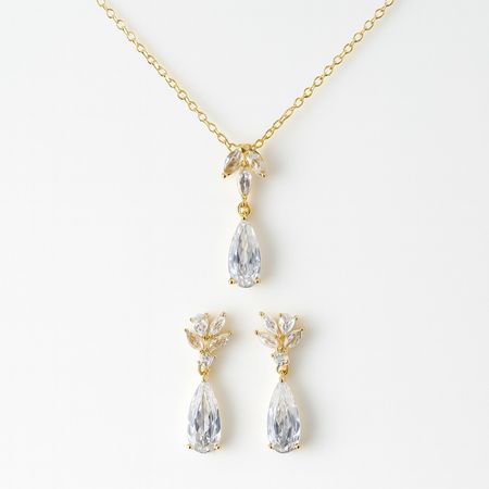 Biżuteria ślubna złota z cyrkonią LAGRIMA komplet glamour dla Panny Młodej