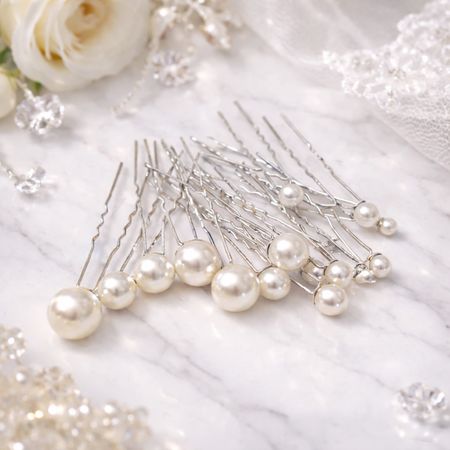 Srebrne kokówki ślubne z perłami do włosów – zestaw 17 sztuk