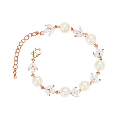 Ślubna bransoletka z perłą i cyrkonią sześcienną NURIA, różowe złoto, rose