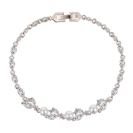 Bransoletka ROSITA ślubna, srebrna z cyrkoniami i perełkami