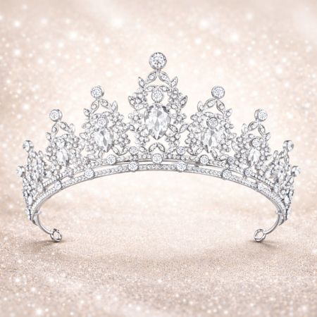 Tiara Ślubna Srebrna z Cyrkoniami – Korona Glamour dla Panny Młodej, Diadem na Ślub, Wesele i Studniówkę