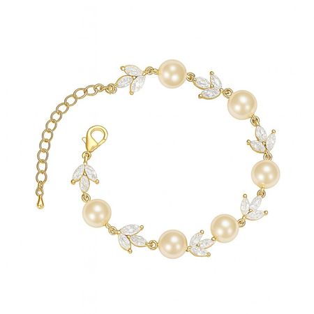 Złota bransoletka ślubna NURIA z perłą i błyszczącą cyrkonią